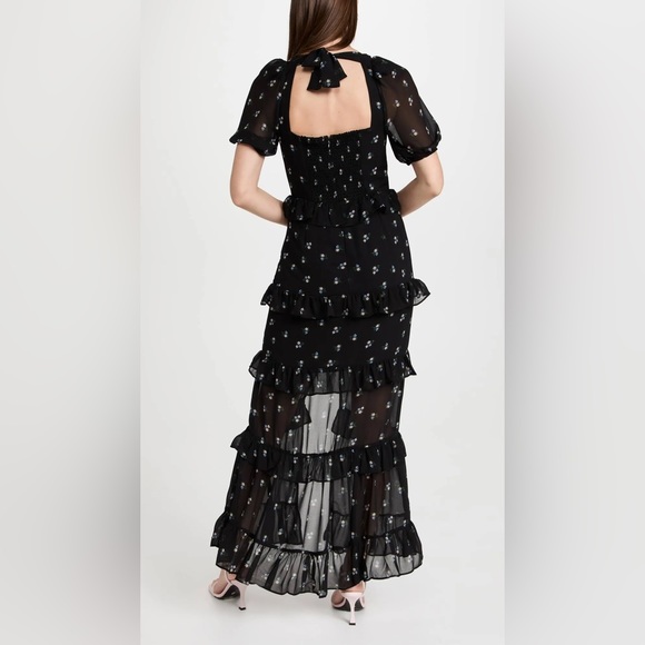WAYF Cici Bustier Tiered Maxi Dress in Black Ditsy, Size Small - Picture 4 of 10